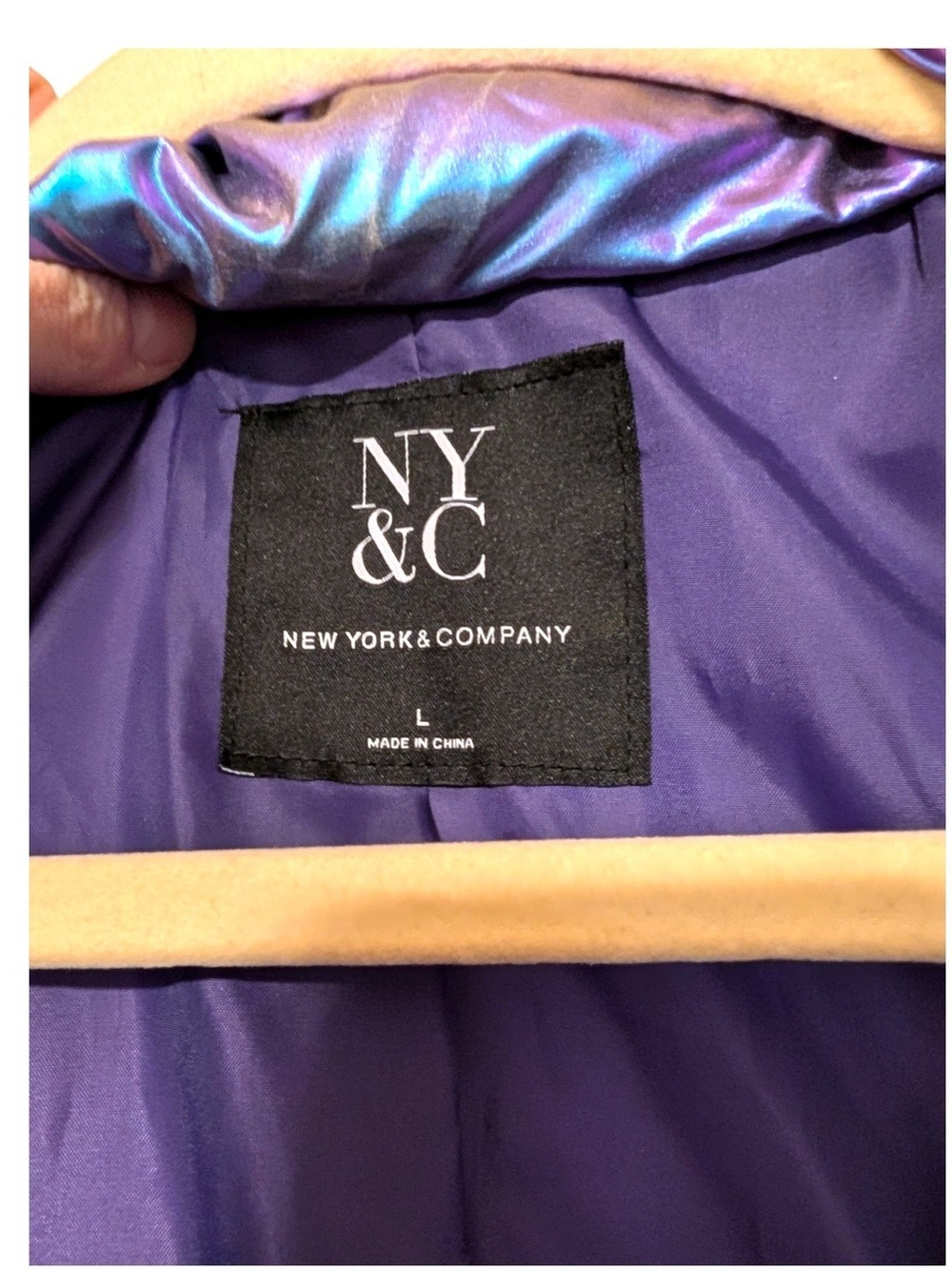 New York & Company Pink Purple Iridescent Puffer Jacket - Picture 4 of 6